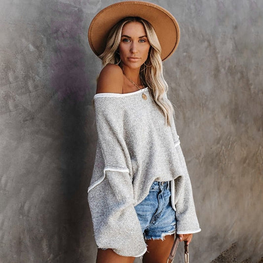 Oversized patchwork knit everyday pullover for women | Sierra Patch -1