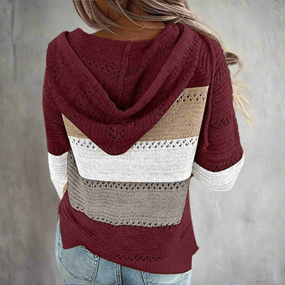 Bohemian patchwork hooded knit pullover for women | Elara Mosaic -8