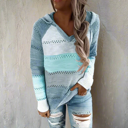 Bohemian patchwork hooded knit pullover for women | Elara Mosaic -1