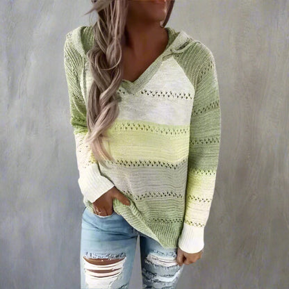 Bohemian patchwork hooded knit pullover for women | Elara Mosaic -7