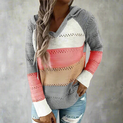 Bohemian patchwork hooded knit pullover for women | Elara Mosaic -2