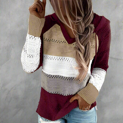 Bohemian patchwork hooded knit pullover for women | Elara Mosaic -5
