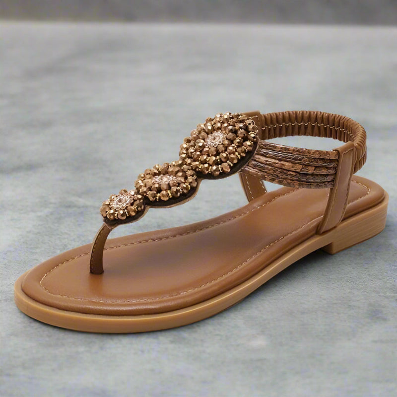 Bohemian beaded rhinestone flat sandals for women | Aria Coast -7