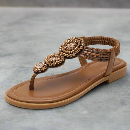 Bohemian beaded rhinestone flat sandals for women | Aria Coast -7