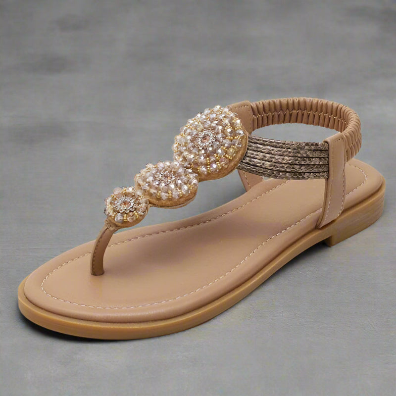 Bohemian beaded rhinestone flat sandals for women | Aria Coast -6