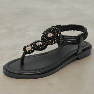 Bohemian beaded rhinestone flat sandals for women | Aria Coast -5