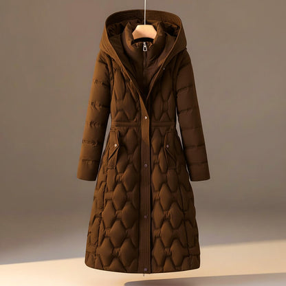 Quilted hooded winter coat with zip and snap for women | Lauren -2