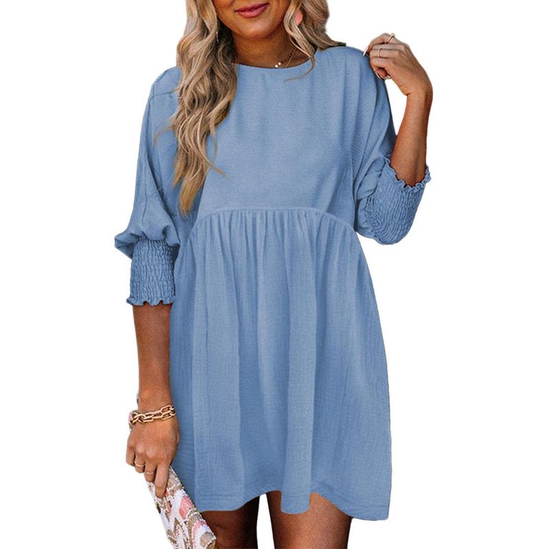 Casual crew-neck loose-fit everyday mini dress for women | Mirasol -10