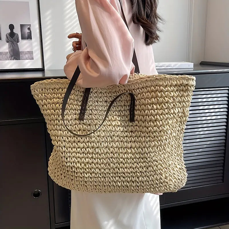 Marigold | Woven Straw Beach Tote Bag