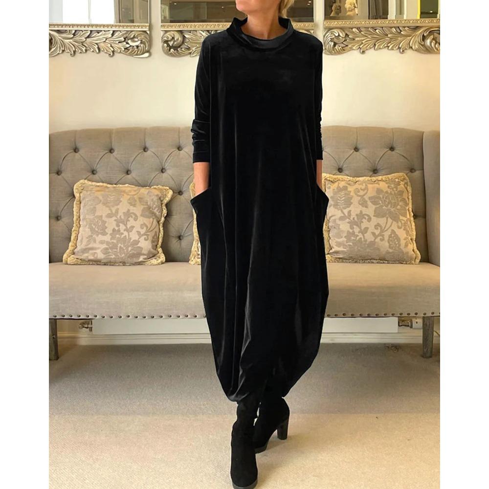 Velvety winter midi dress with pockets for women | Etta -5