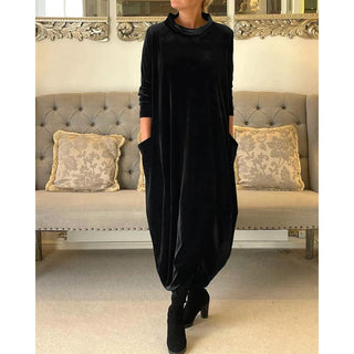 Velvety winter midi dress with pockets for women | Etta -5