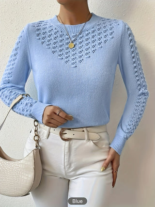 Celestra | Women's Pointelle Knit Round Neck Sweater