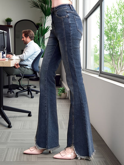 Rosalie | Women's Frayed Hem High Waisted Flare Jean