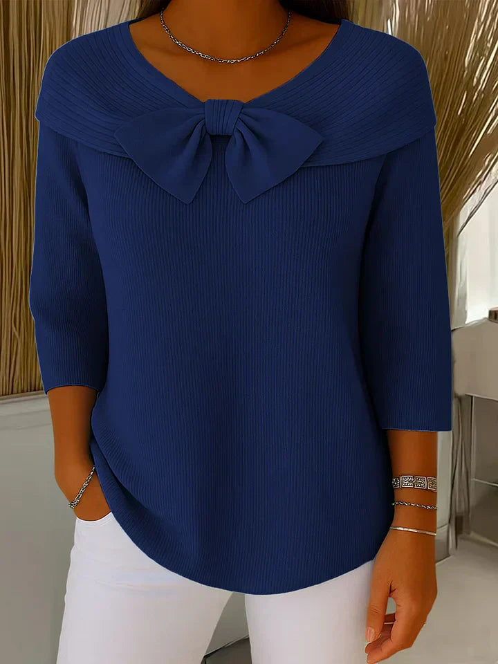 Bow-detail cosy everyday knit jumper for women | Elodie -5