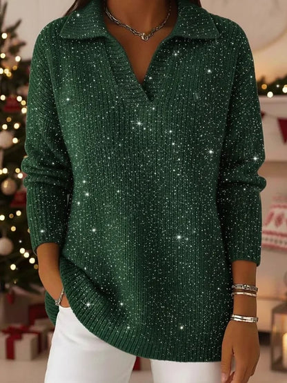 Polo-neck glow knit sweater for women | Leonie -7