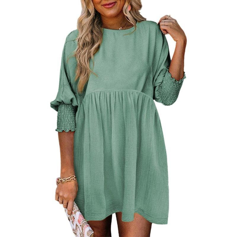 Casual crew-neck loose-fit everyday mini dress for women | Mirasol -4