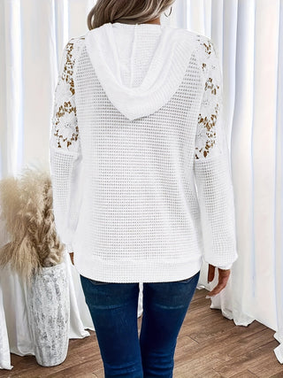 Selvara | Women's Floral Panel Hooded Waffle Top