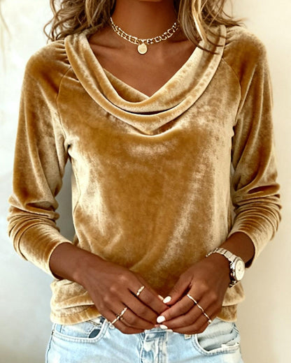 Elegant drape-neck long sleeve top for Women | Margaret Noir