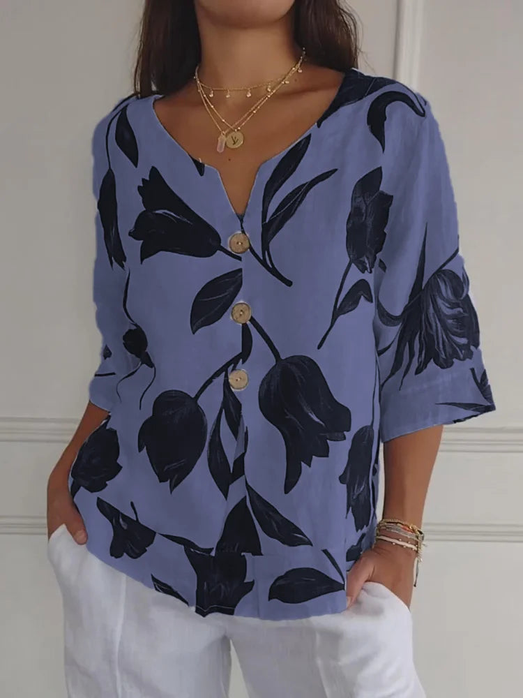 Floral V-neck elegant everyday blouse for women | Lara -4