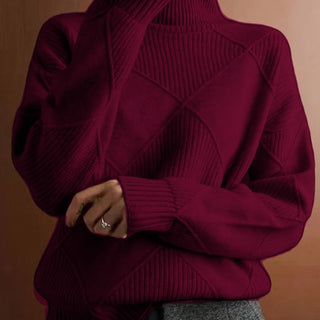 Mirelle | Women's Textured Turtleneck Diamond Knit Sweater