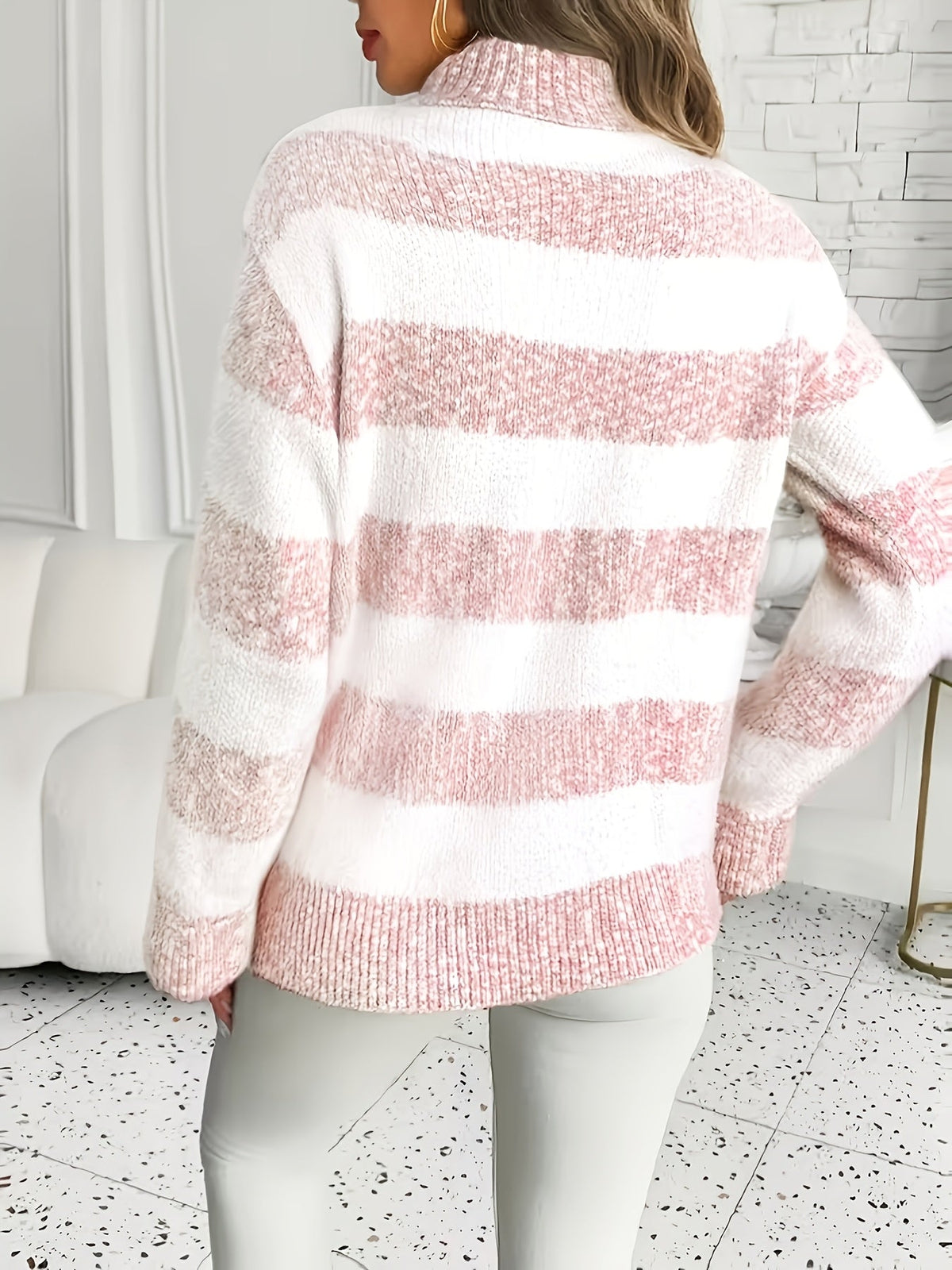 Sylvara | Women's Striped Turtleneck Long Sleeve Sweater