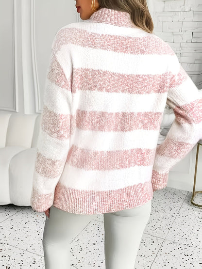 Sylvara | Women's Striped Turtleneck Long Sleeve Sweater