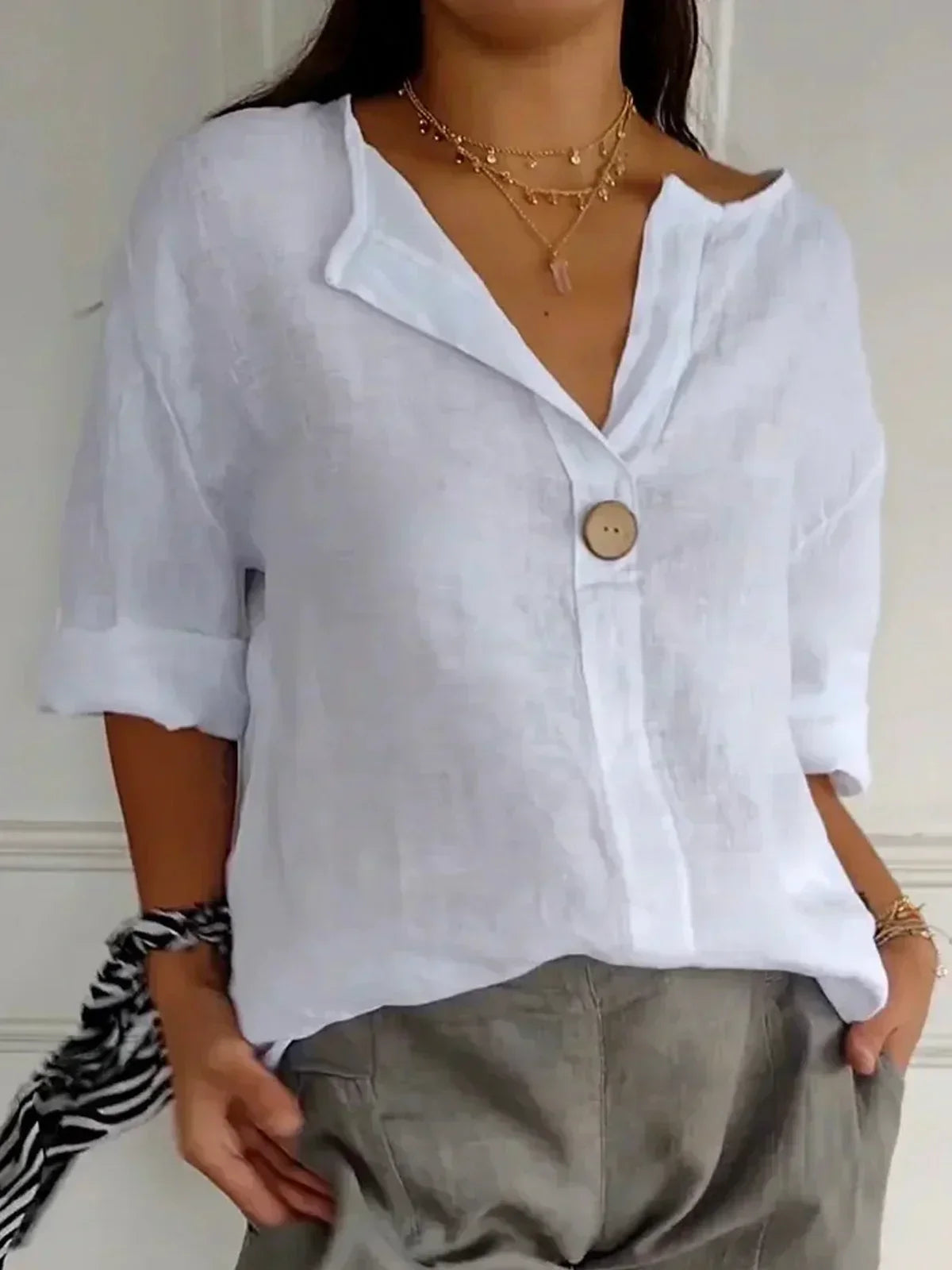 Casual V-neck everyday relaxed blouse for women | Nayla -4