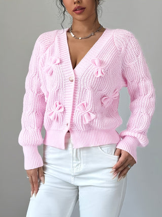Elowen | Women's Bow Detail V Neck Knit Cardigan
