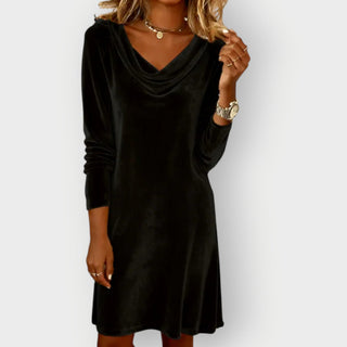 Elegant drape-neck evening midi dress for women | Kathleen -16