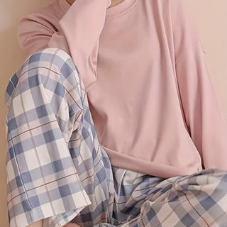 Sylvara | Women's Plaid Long Sleeve Pullover Set