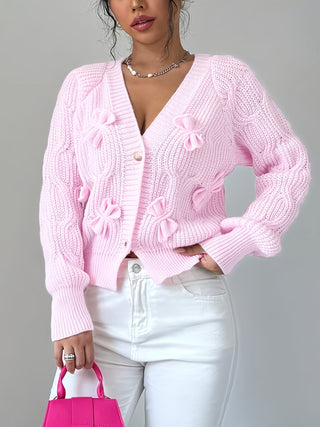 Elowen | Women's Bow Detail V Neck Knit Cardigan