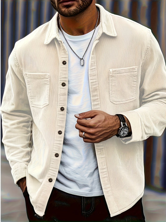 Textured casual button-up overshirt for men | Ellison Cord -1