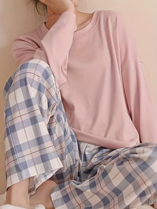 Sylvara | Women's Plaid Long Sleeve Pullover Set