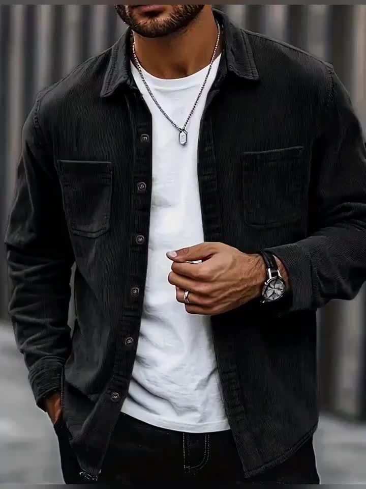Textured casual button-up overshirt for men | Ellison Cord -8