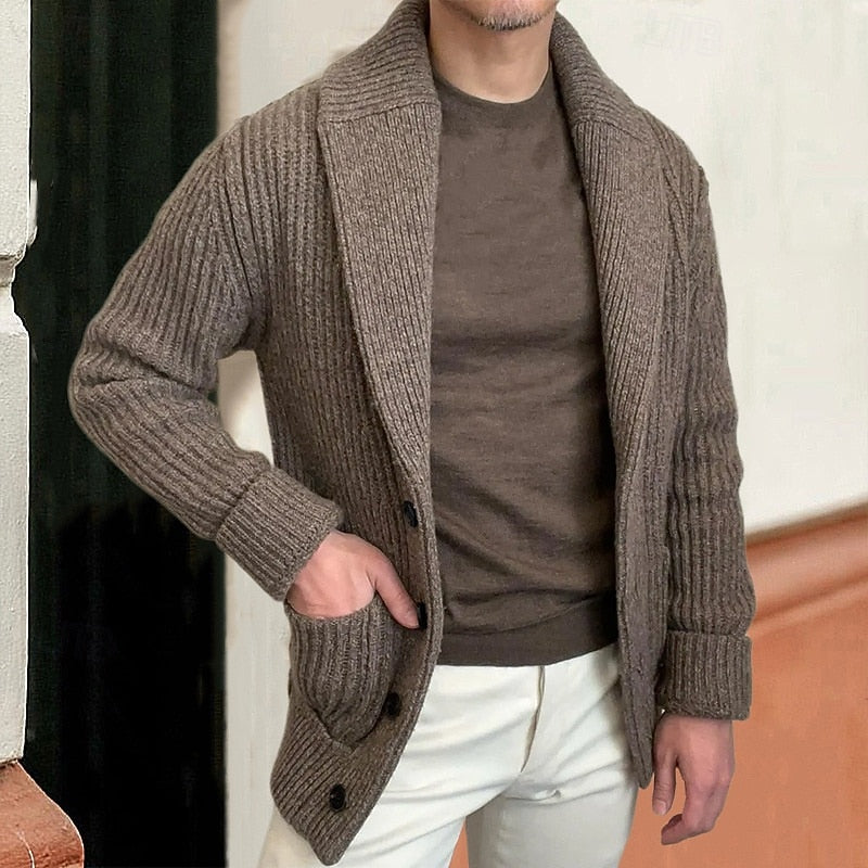 Bramwell | Men's Shawl Collar Ribbed Cardigan