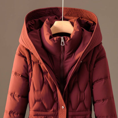 Quilted hooded winter coat with zip and snap for women | Lauren -6
