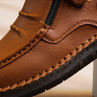 Bellune | Men's Leather Moc Shoes with Side Zip Closure
