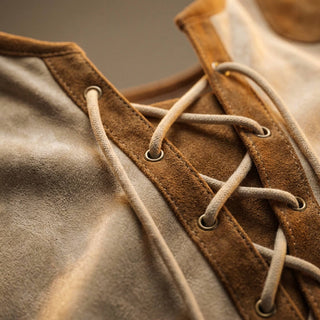 Lace-up Henley contrast-panel casual shirt for men | Dean -5