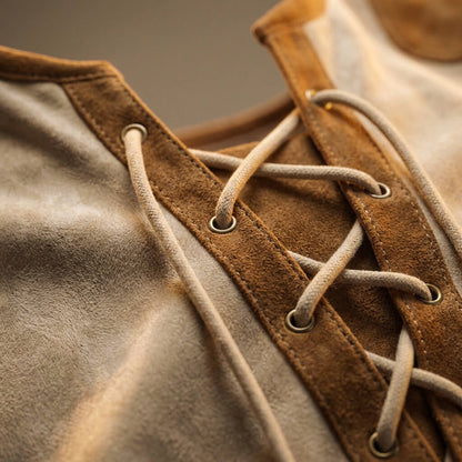 Lace-up Henley contrast-panel casual shirt for men | Dean -5