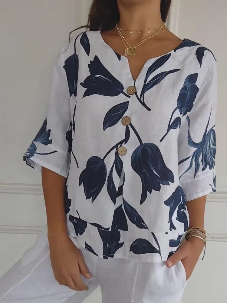 Floral V-neck elegant everyday blouse for women | Lara -2