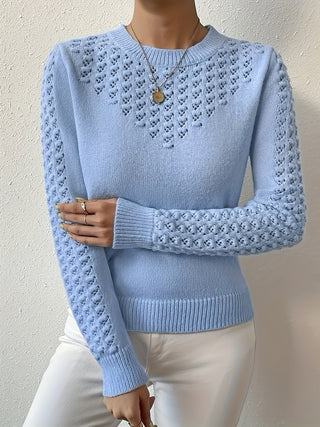 Celestra | Women's Pointelle Knit Round Neck Sweater