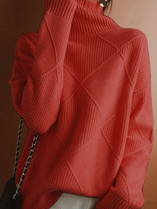 Mirelle | Women's Textured Turtleneck Diamond Knit Sweater