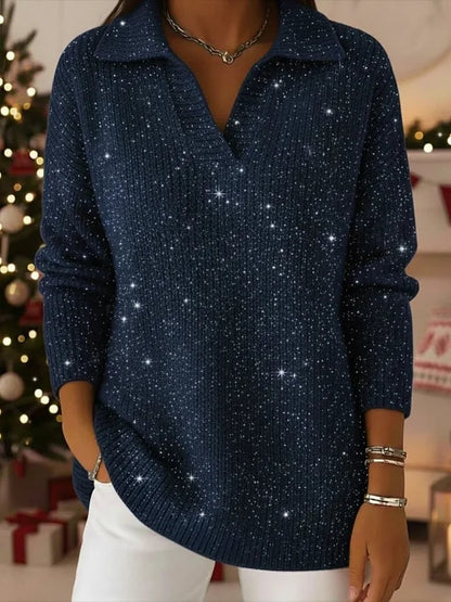 Polo-neck glow knit sweater for women | Leonie -3