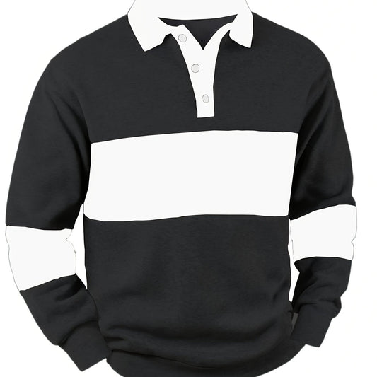 Calvren | Men's Color Block Long Sleeve Polo Shirt