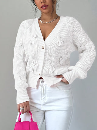 Elowen | Women's Bow Detail V Neck Knit Cardigan