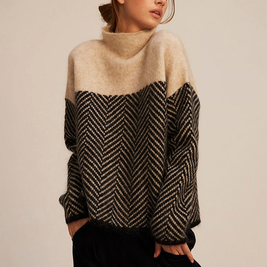 Oversized chevron turtleneck knit sweater for Women | Arla Élan