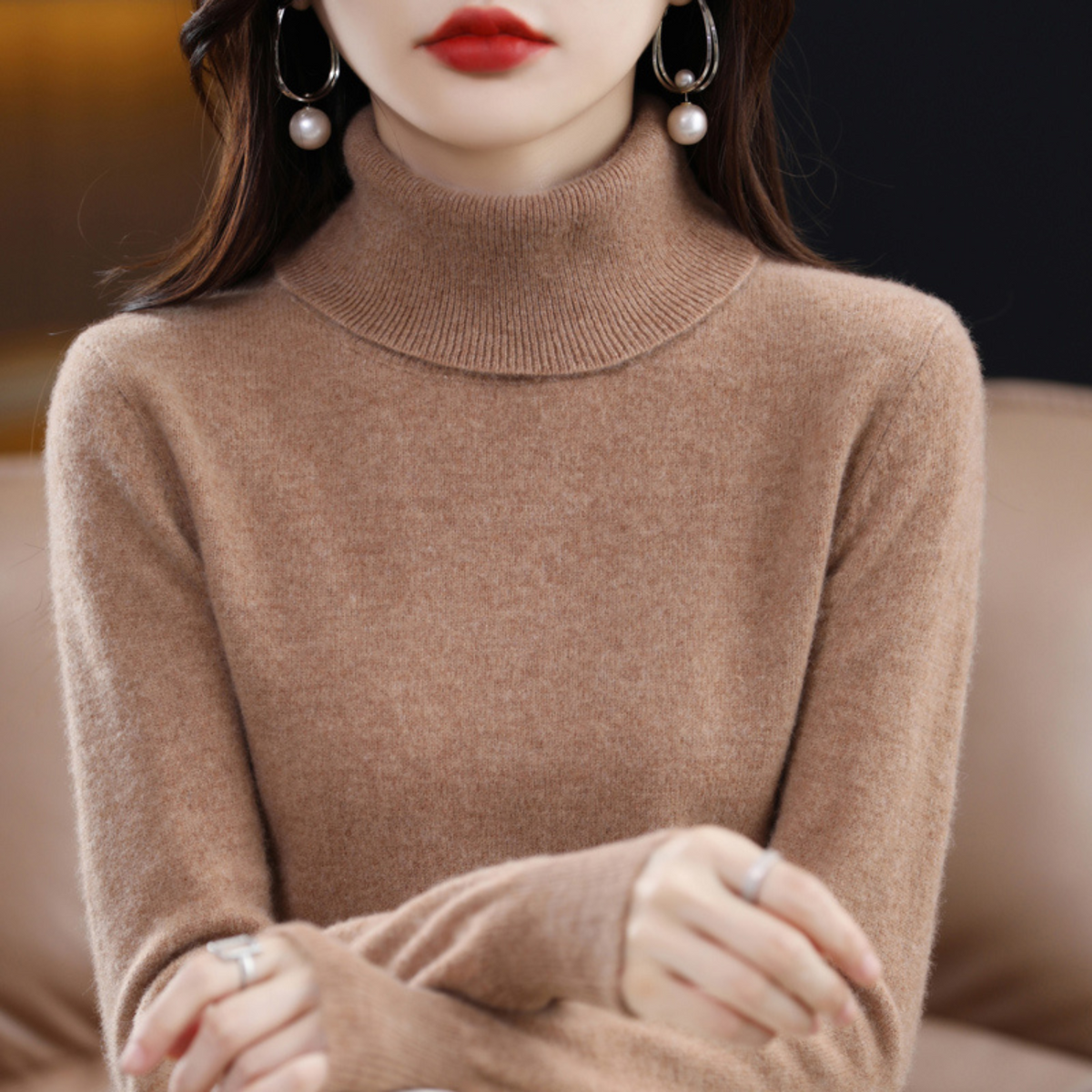 Refined turtleneck soft everyday jumper for women | Elara -12