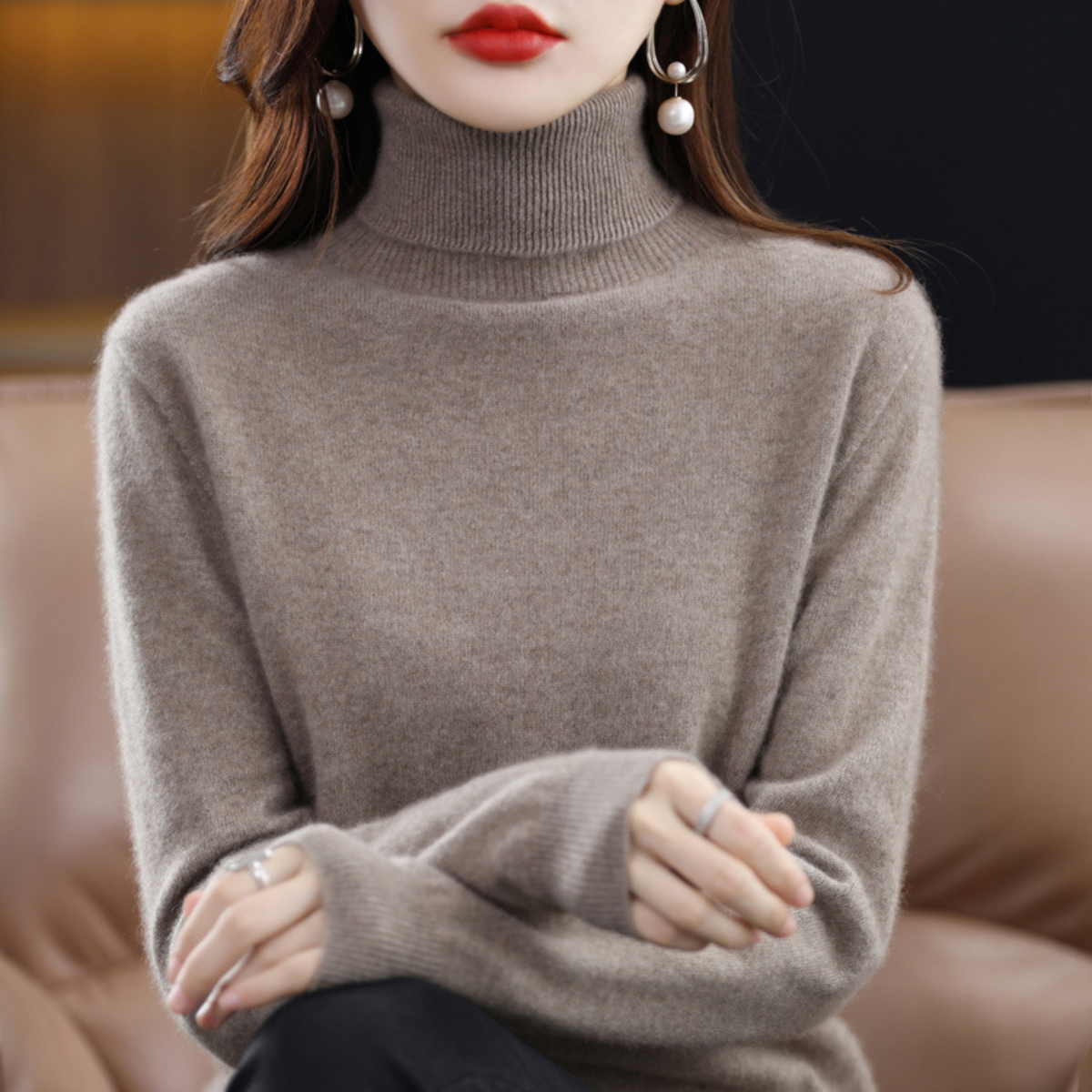 Elegant turtleneck knit sweater with soft feel for Women | Emmie Luxe