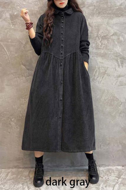 Blackish Green Corduroy Cinched Coat for Women | Mirelle