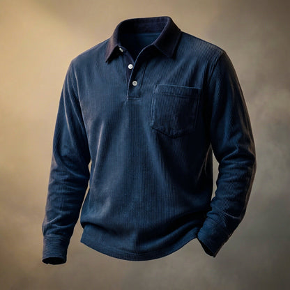 Corduroy long-sleeve casual polo for men | Scott -2